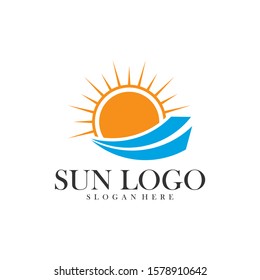 Sun with water logo design vector template, Icon symbol, Illustration