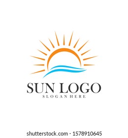 Sun with water logo design vector template, Icon symbol, Illustration