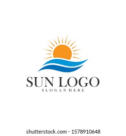 Sun with water logo design vector template, Icon symbol, Illustration