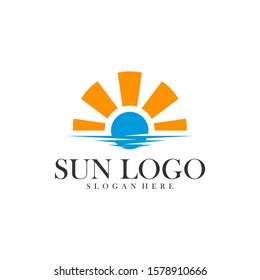 Sun with water logo design vector template, Icon symbol, Illustration