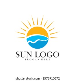 Sun with water logo design vector template, Icon symbol, Illustration