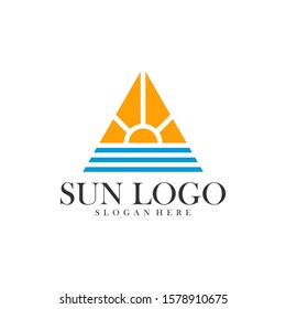 Sun with water logo design vector template, Icon symbol, Illustration