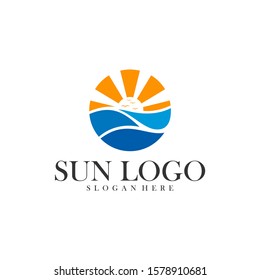Sun with water logo design vector template, Icon symbol, Illustration