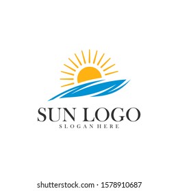 Sun with water logo design vector template, Icon symbol, Illustration