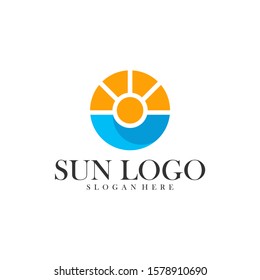 Sun with water logo design vector template, Icon symbol, Illustration