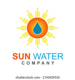 Sun water logo icon design template. Symbol of beach and ocean with orange sunrise on blue sea. Vector element graphic illustration nature concept for travel agency, summer, emblem holiday tourism
