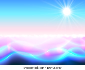 Sun and Water Paradise Background, Magic Ripple Shine. Vector.
