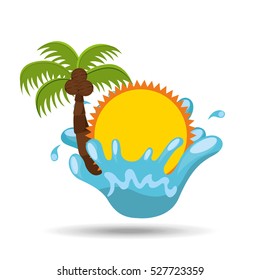 sun water splash palm summer vacation vector illustration