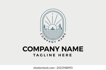 água do sol e árvore logotipo linha arte vetor símbolo ilustração design, paisagem símbolo.