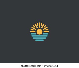 Sun water vector icon logo. Vocation relax tourist symbol logotype. 