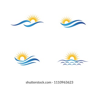 Sun With Water wave icon vector illustration design logo template
