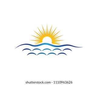 Sun With Water wave icon vector illustration design logo template