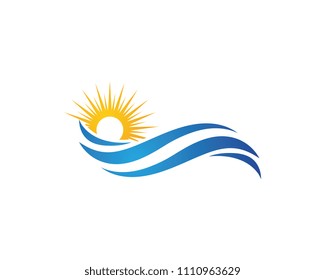 Sun With Water wave icon vector illustration design logo template