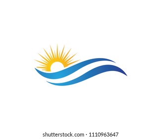 Sun With Water wave icon vector illustration design logo template