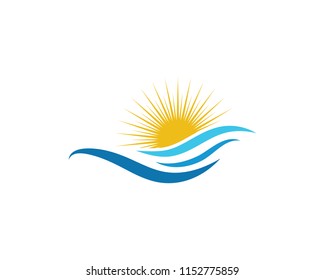 Sun With Water wave icon vector illustration design logo template