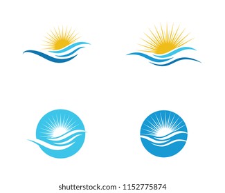 Sun With Water wave icon vector illustration design logo template