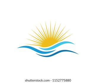 Sun With Water wave icon vector illustration design logo template