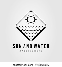 Sonnen-, Wasser-Wellenlinie-Logo, Vektorgrafik-Design