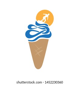 sun, water wave and surfer as a part of ice cream