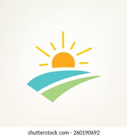 sun and water waves simple icon