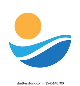 sun and water waves, vector logo icon 