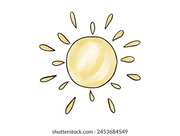 Sun watercolor doodle element, vector illustration.