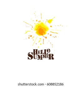 Sun watercolor. Hello summer! Vector