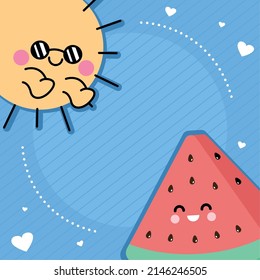 sun and watermelon kawaii characters