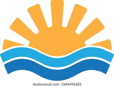Sun and Wave Beach Logo, Tropical Vacation And Resort Branding, Sun + Wave Combine Logo, Sun Logo, Wave Logo