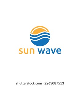 diseño del logotipo de sun wave beach sunset