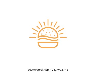 sun wave and burger logo, food restaurant symbol icon design