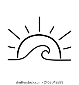 sun and wave. hand drawn doodle line icon.