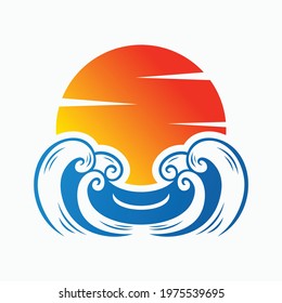 Sun with wave icon logo vector template design