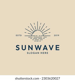 sun wave line art logo minimalist, icon and symbol vector illustration design