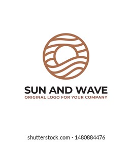 Sun and wave logo can be used as symbols, brand identity, icons, or others. Gold Circle logo inspiration. Color and text can be changed according to your need.