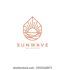 Sun and Wave Logo Design. sun line art vector. sunset icon
