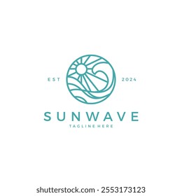 Sun and Wave Logo Design. sun line art vector. sunset vector