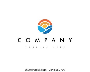 sun and wave logo design. ocean logo design.