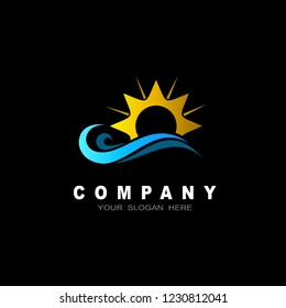 sun wave logo, design template, beach icon illustration