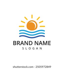 Sun and Wave Logo. Flat Vector Logo Design Template Element.