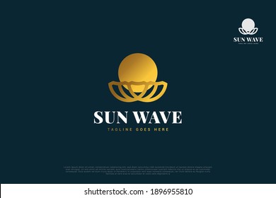 Sun and wave logo with golden gradient for your business identity. Luxury abstract logo design