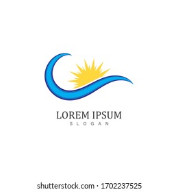 Aplicación de iconos de plantillas de símbolos y logotipos de onda y Sun