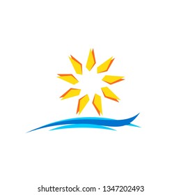 sun and wave sea logo symbol icon design vector illustration