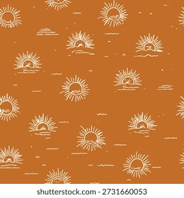 sol, onda, sem emenda, laranja, branco, lineart, celestial, padrão, fundo, decorativo