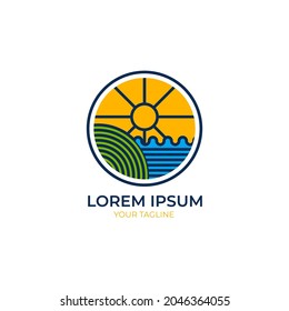 Sun and Wave Simple Creative Idea Natural Concept at Circle Shape.