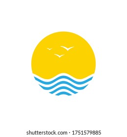 Sun and wave vector illustration. Summer symbol isolated on white