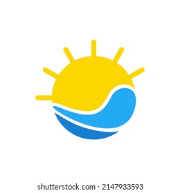 Sun and wave vector illustration. Summer symbol isolated on white