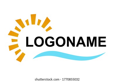 Sun and wave vector symbol. Sun with sea wave. Travel logo template. Vector illustration