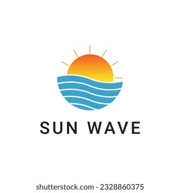 Sun wave water beach logo design idea