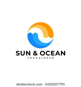 SUN WAVE WATER SEA LOGO VECTOR ICON ILLUSTRATION